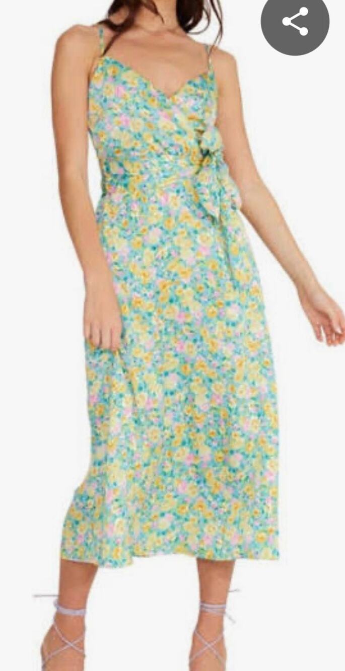 Lush Floral Midi Wrap Dress in Turquoise Lemon M NWT